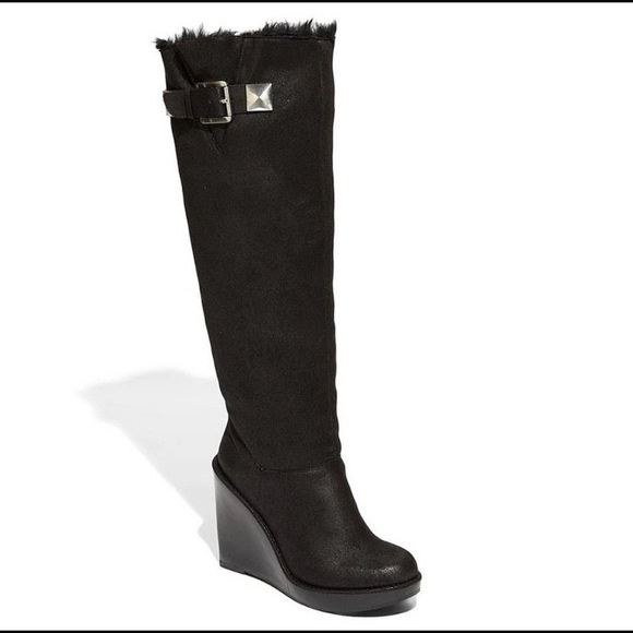 Michael Kors Shimmery Black Fuzzy Boots - Picture 1 of 14